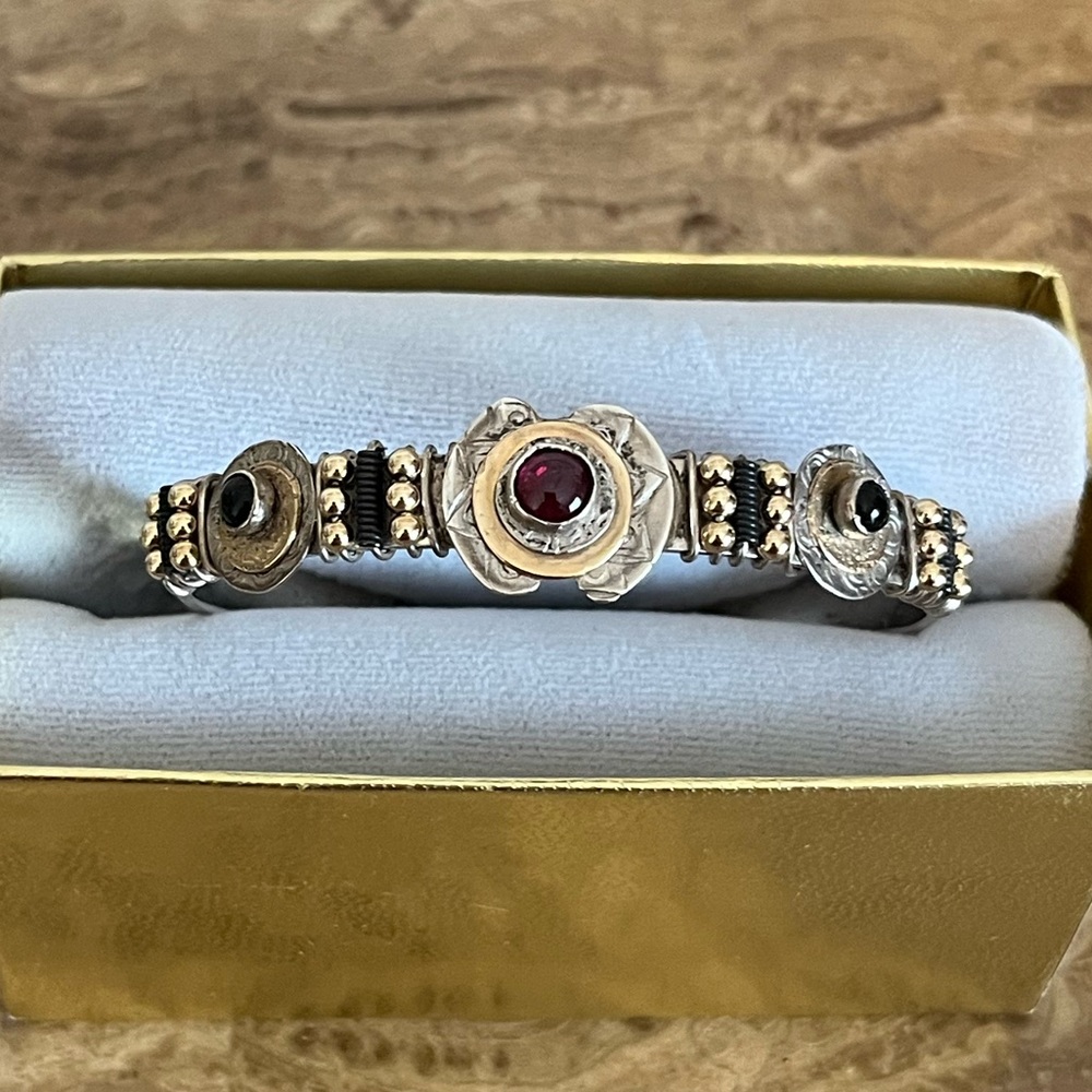 925 Silver and 12k Gold Gemstone Cuff Bracelet